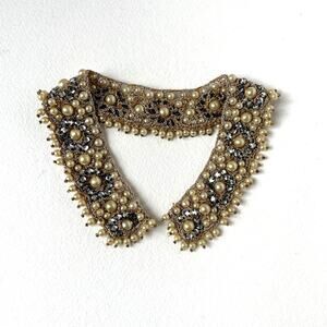 Vintage 60s Peter Pan Pearl and Rhinestone Collar Crochet Beaded Collar 50s